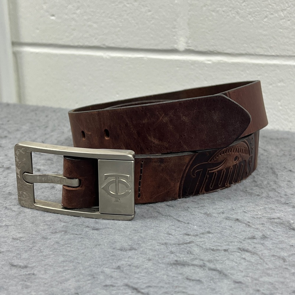 Minnesota Twins‎ Belt Men's 34 Brown Embossed Leather MLB Eagles Wings Baseball